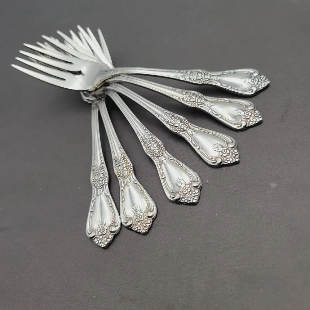 Set of 6 Oneida Salad Fork KENNETT Square Distinction Deluxe STAINLESS STEEL